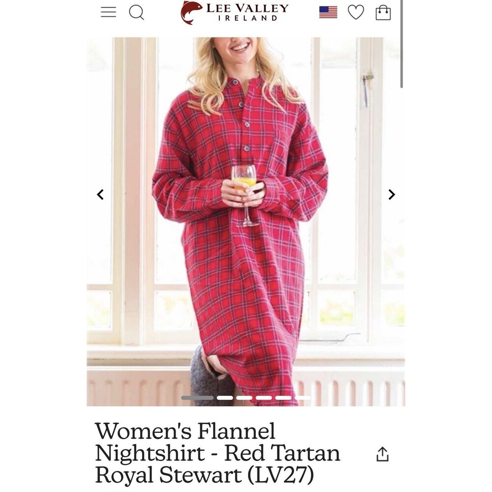 Lee Valley Ireland Women's Flannel Nightshirt  Red Tartan Plaid Size large